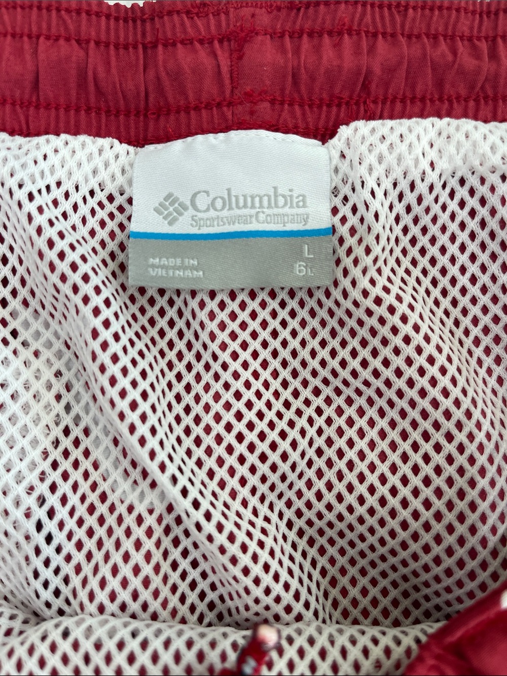 Columbia University of Alabama Crimson Swim Trunks with White Script Logos - Picture 2 of 3